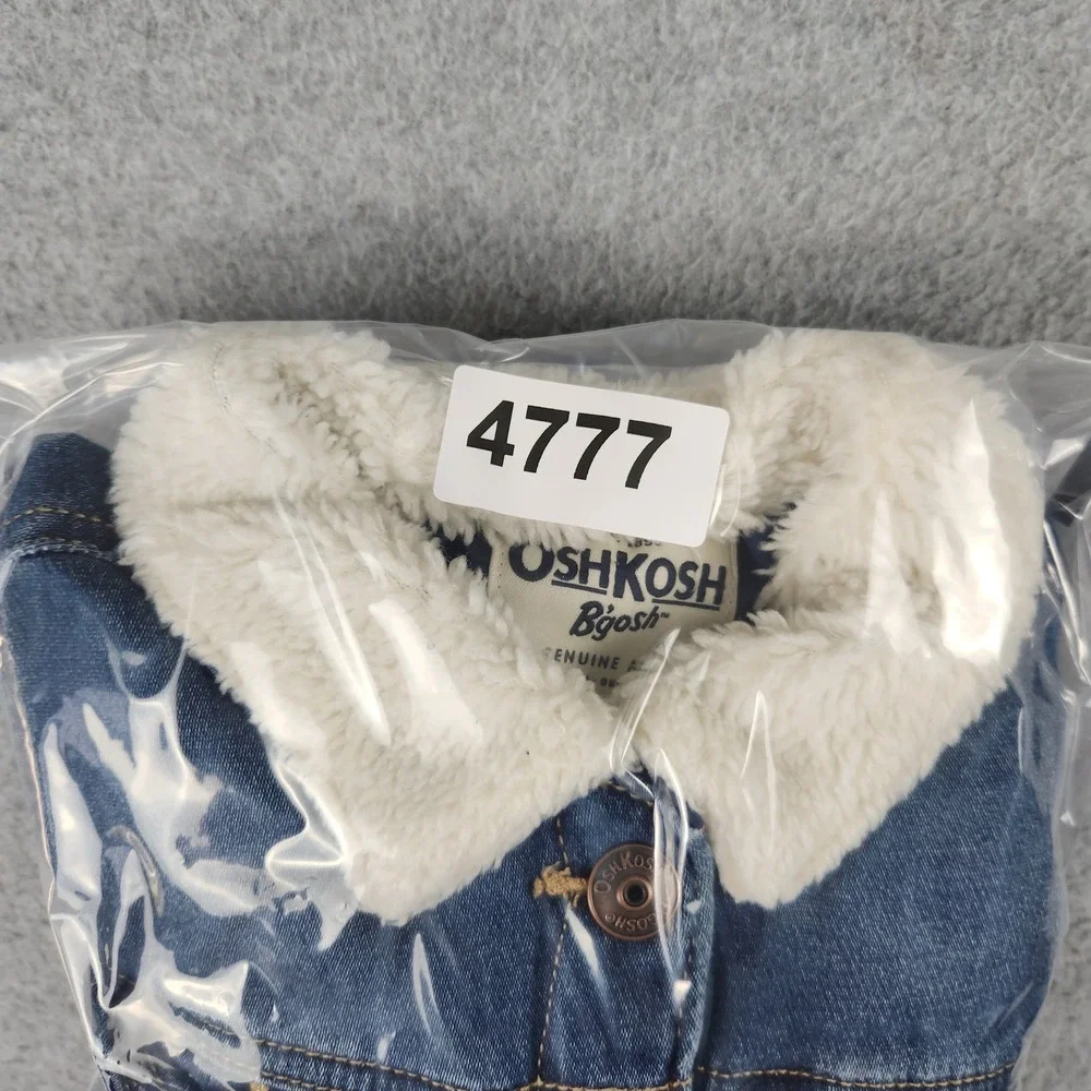 OshKosh B'gosh Trucker Jacket Girls 6/6X Blue Denim Sherpa Collar Button Front